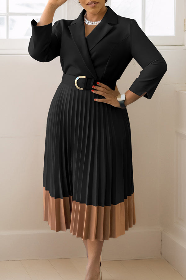 Chic Lapel Neck Pleated Dress