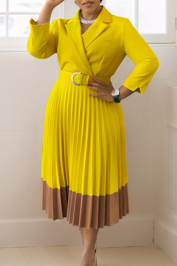 Chic Lapel Neck Pleated Dress