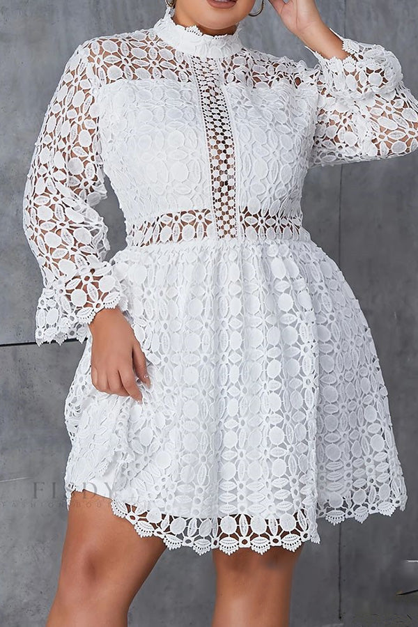 Ruffled Sleeve Lace Cutout Dress*