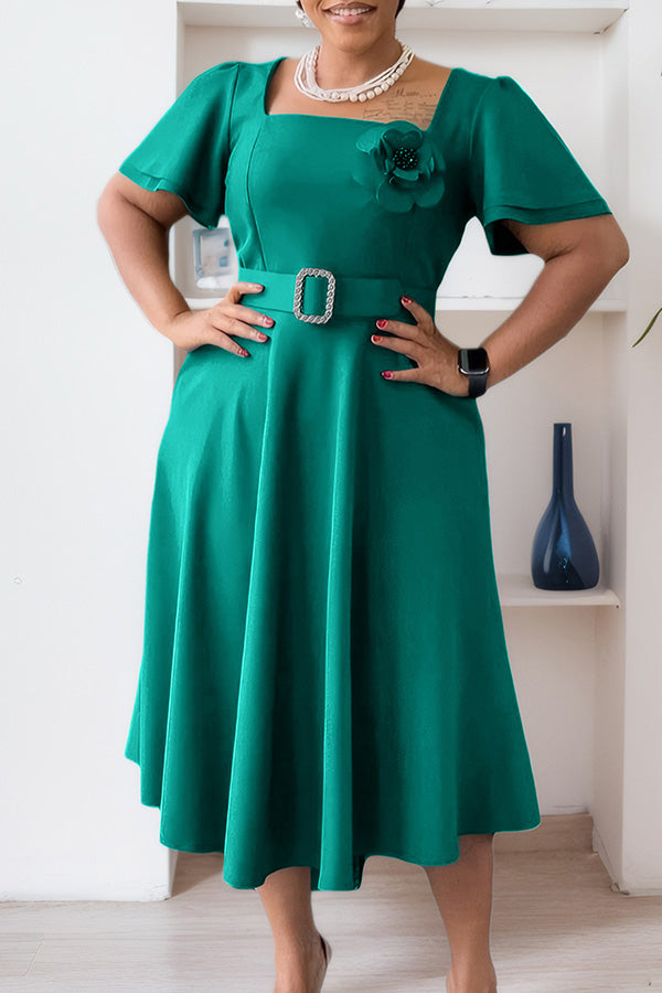 Elegant Ruffled Sleeve Dress With Corsage*