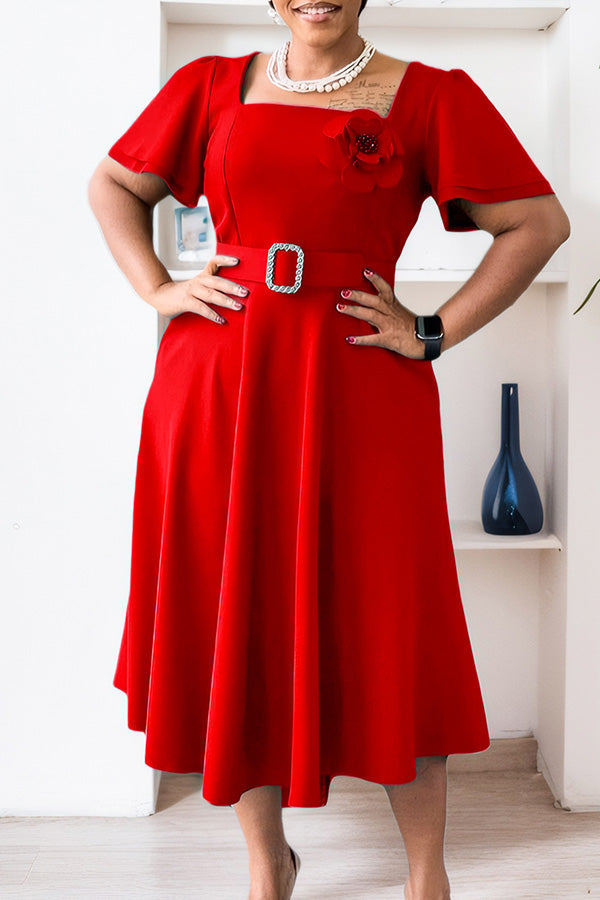 Elegant Ruffled Sleeve Dress With Corsage*