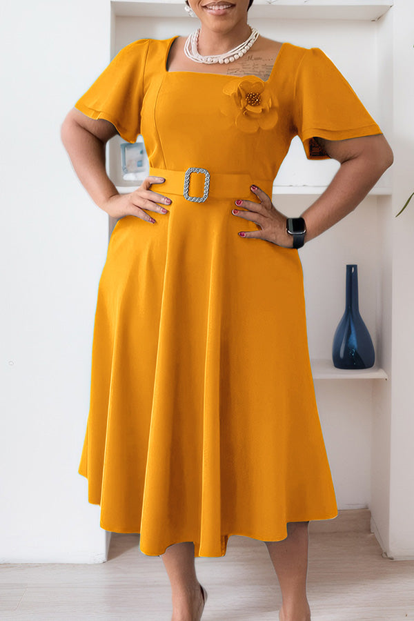Elegant Ruffled Sleeve Dress With Corsage*