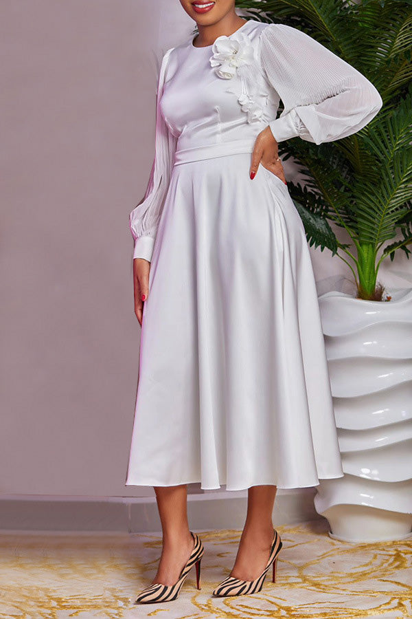 Elegant Chiffon Patchwork Dress With Corsage*
