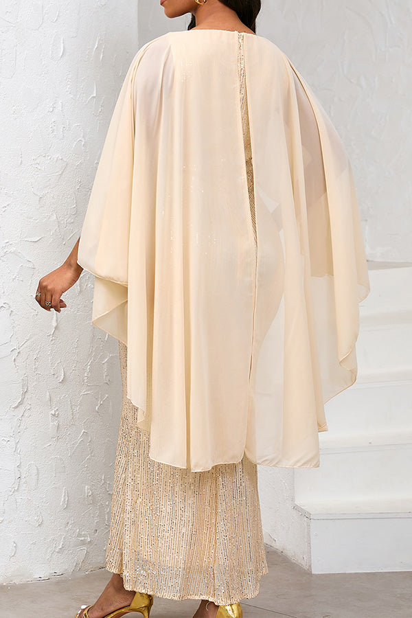 Cape Collar Sequin Panel Party Dress*