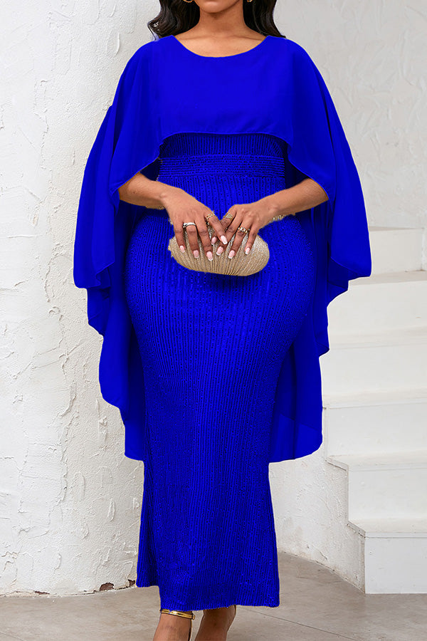 Cape Collar Sequin Panel Party Dress*