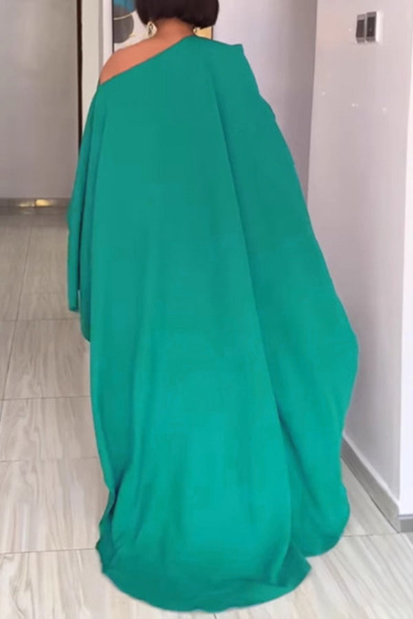 Fashionable Cape Slanted Shoulder Jumpsuit*
