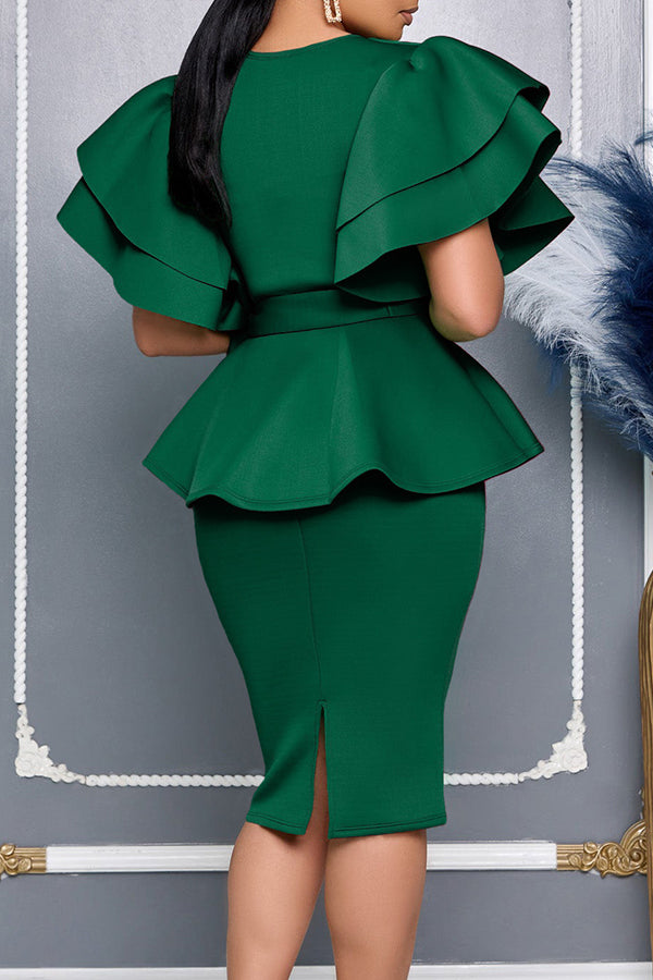 Vintage Layered Ruffle Sleeve Dress With Belt*
