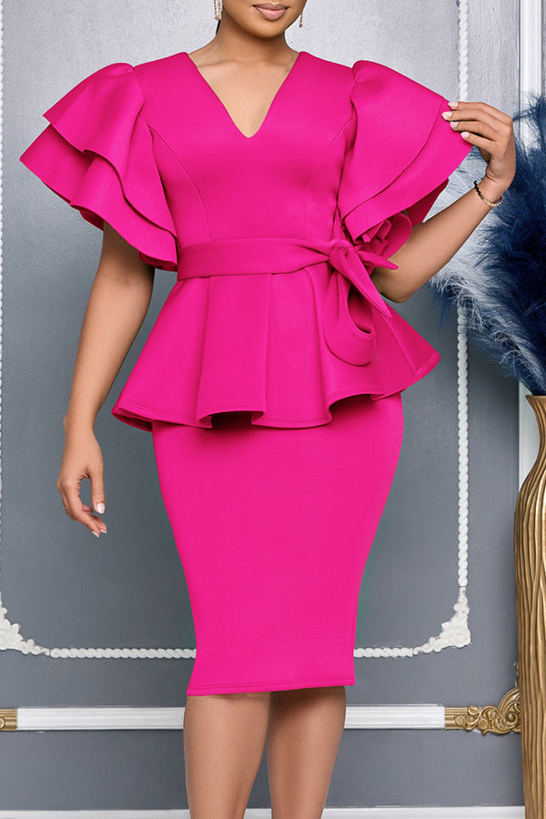 Vintage Layered Ruffle Sleeve Dress With Belt*