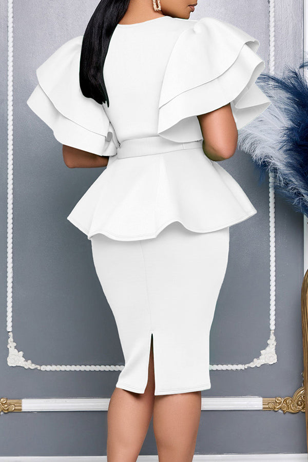 Vintage Layered Ruffle Sleeve Dress With Belt*