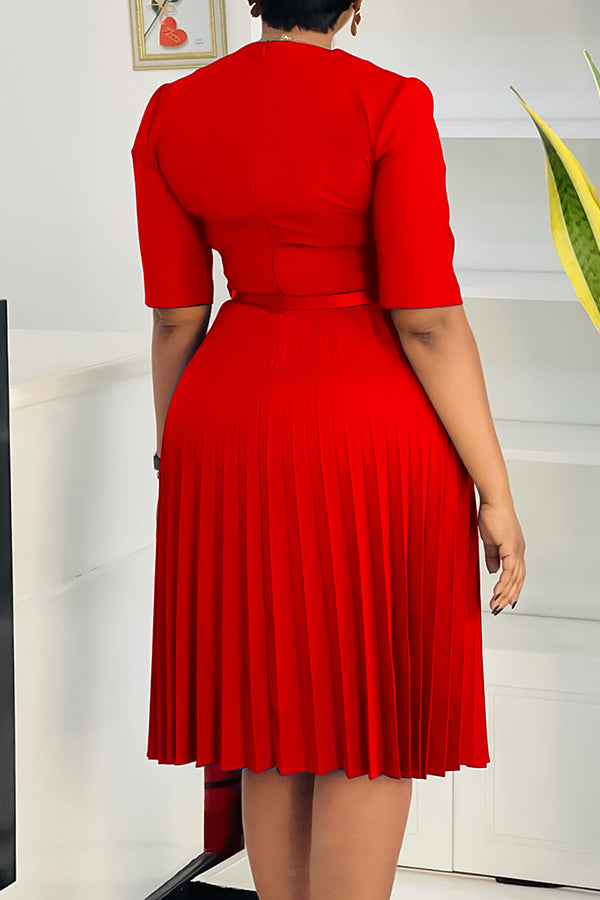 Chic Surplice Neck Pleated Dress*