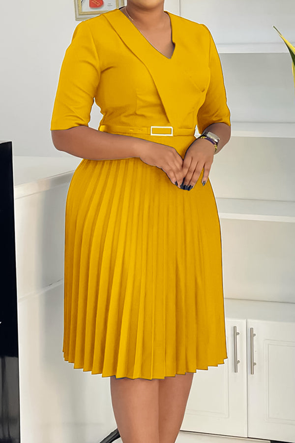 Chic Surplice Neck Pleated Dress*