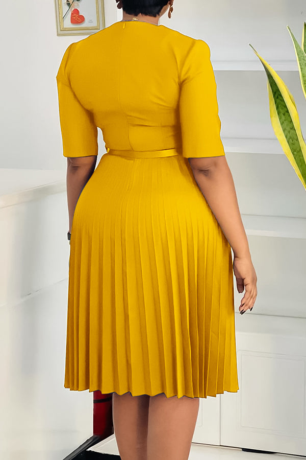 Chic Surplice Neck Pleated Dress*