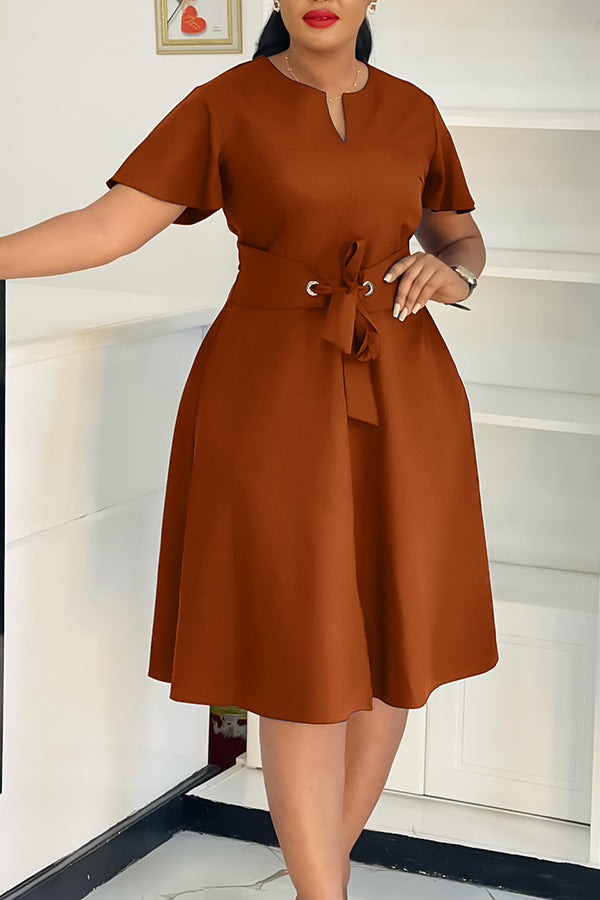 Vintage Flutter Sleeve Knot Front Dress*