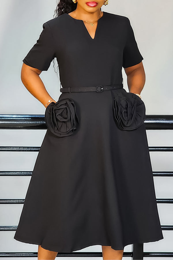 Unique Design 3D Flower Dress With Belt*