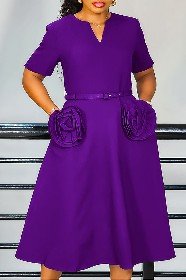 Unique Design 3D Flower Dress With Belt*
