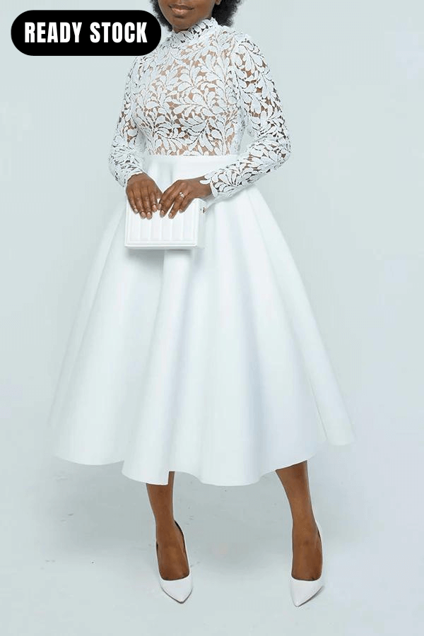 Elegant Lace Paneled A-line Swing Dress