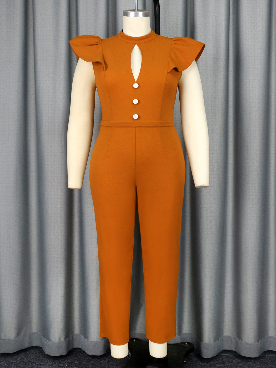 Elegant Keyhole Neck Flutter Sleeve Jumpsuit