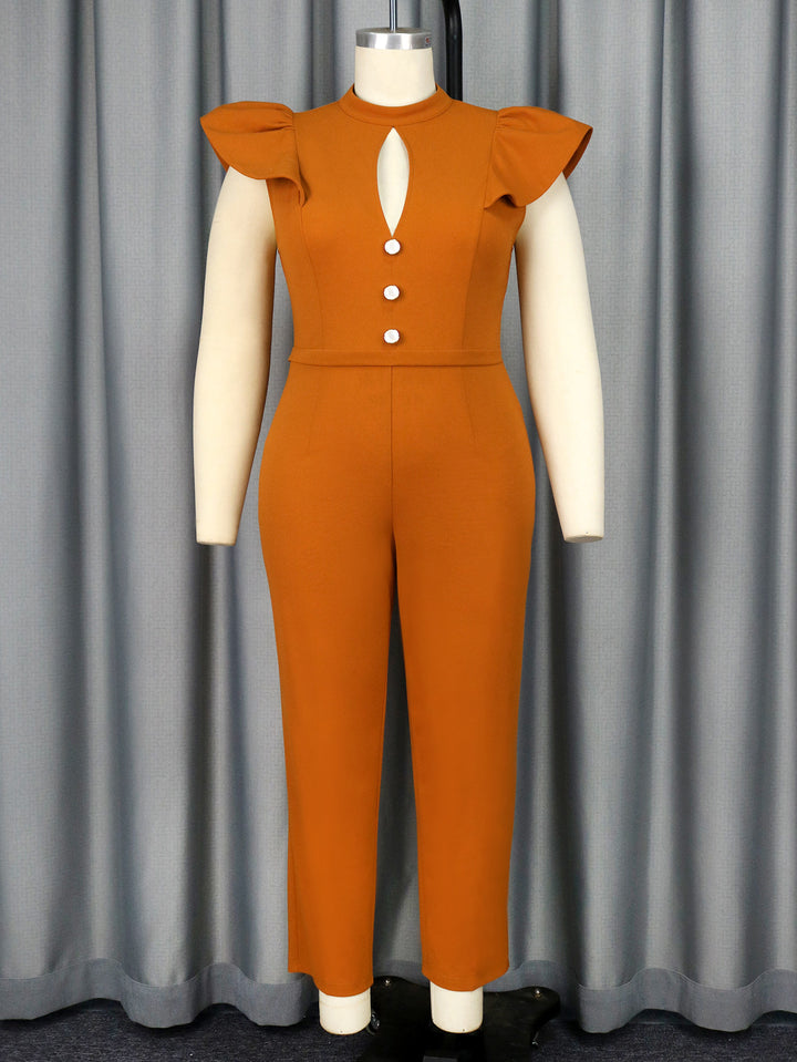 Elegant Keyhole Neck Flutter Sleeve Jumpsuit