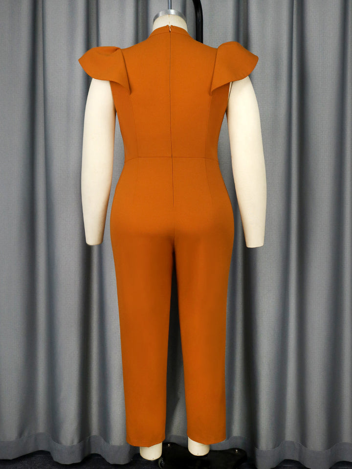 Elegant Keyhole Neck Flutter Sleeve Jumpsuit