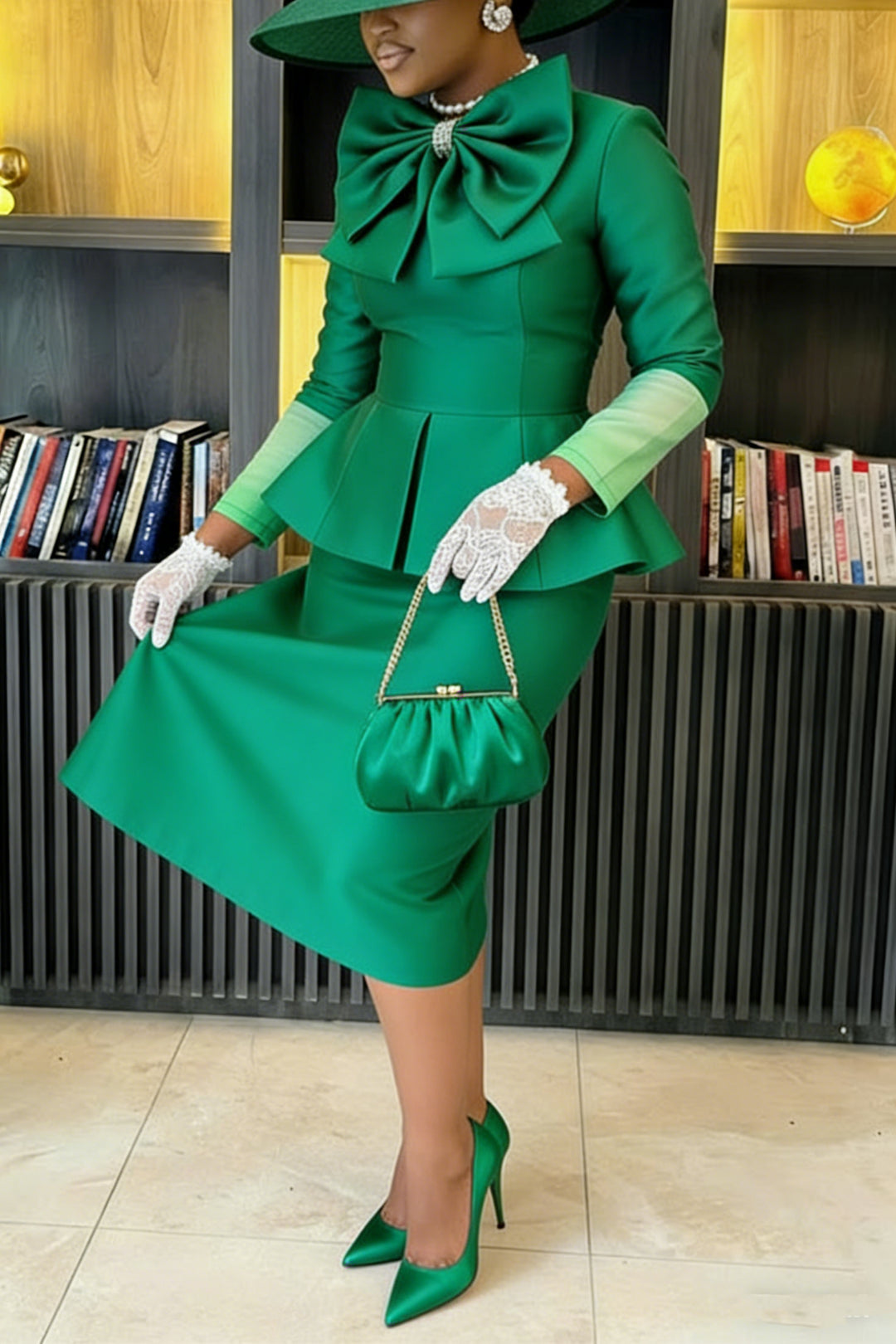 Elegant Bow Trimmed Colorblock Pencil Dress