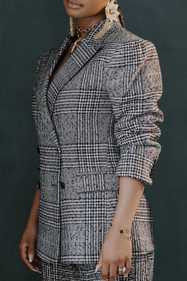 Fashion Plaid Double Breasted Blazer & Pants Set