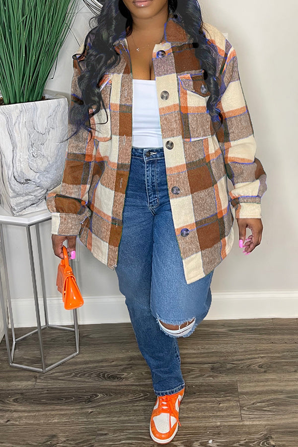 Fashion Plaid Flap Pocket Jacket