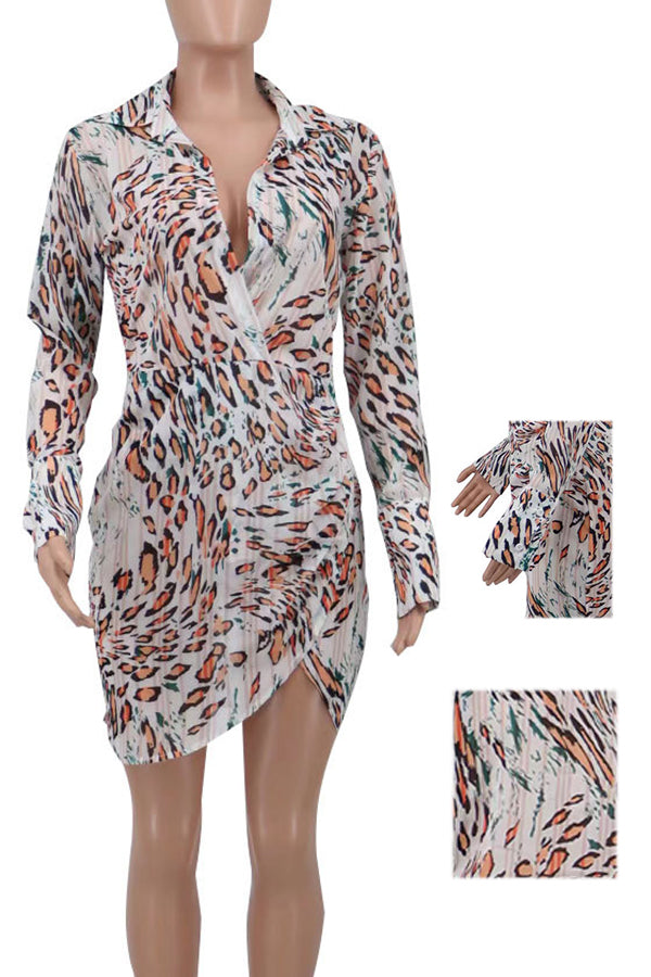 Leopard Print Wrap Shirt Dress