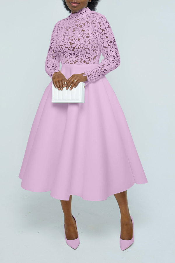 Elegant Lace Paneled A-line Swing Dress