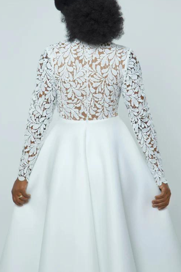 Elegant Lace Paneled A-line Swing Dress