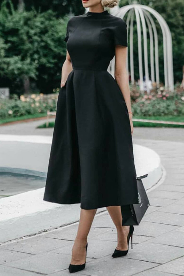 Elegant Short Sleeve A-line Dress