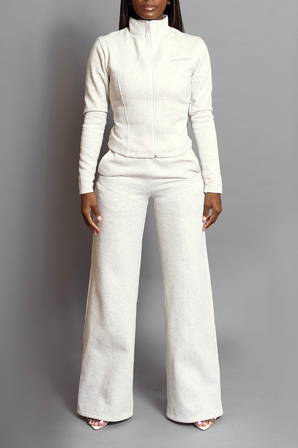 Cozy Seam Front Zip Front Top & Pants Set