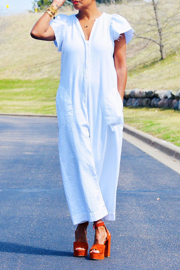 Leisure V Neck Wide Leg Jumpsuit
