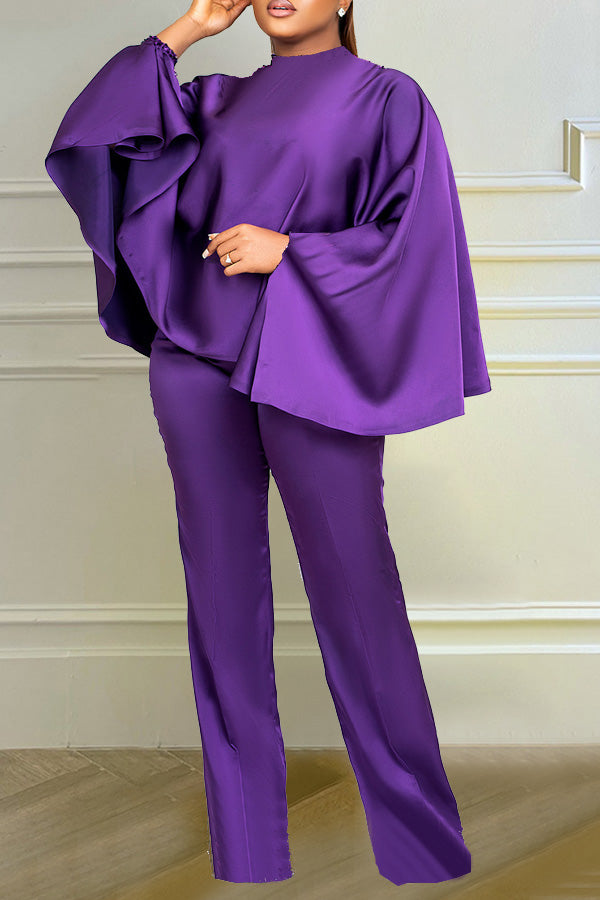 Batwing Sleeve Top & Straight Leg Pants Set