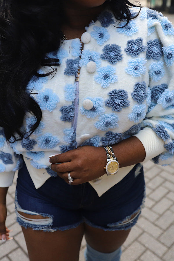 Chic Floral Print Button Up Outerwear