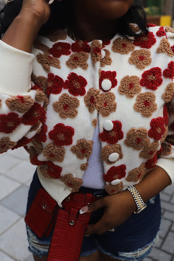 Chic Floral Print Button Up Outerwear