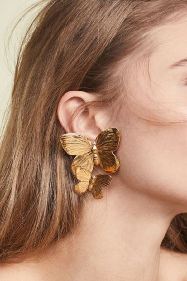 Metallic Two Butterfly Earrings