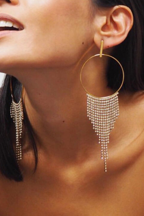 Diamond Hoop Tassel Earrings