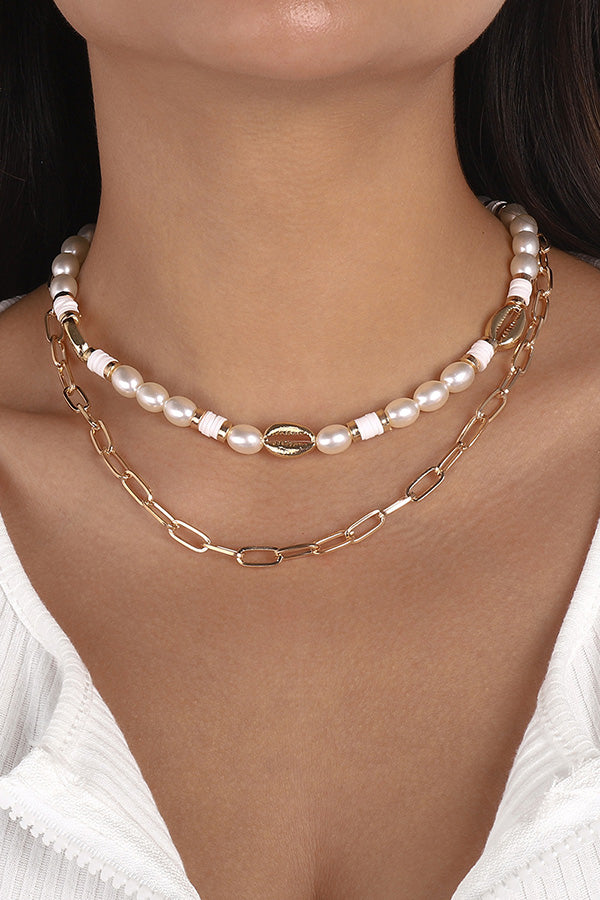 Geometric Pearl Necklace Alloy Shell Necklace