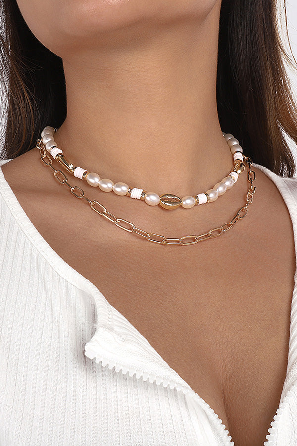 Geometric Pearl Necklace Alloy Shell Necklace