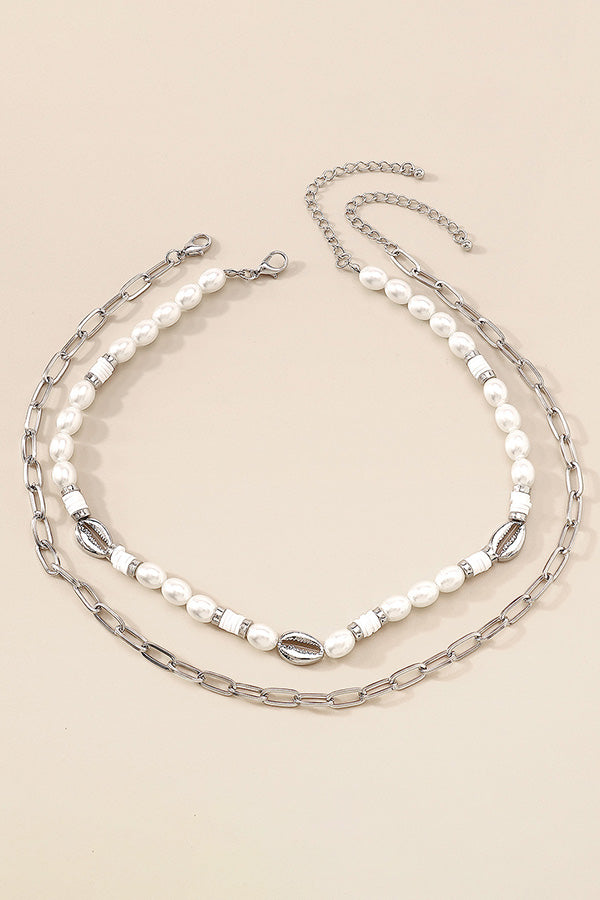 Geometric Pearl Necklace Alloy Shell Necklace