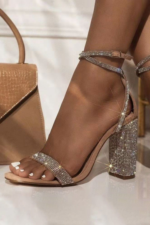 Delicate Rhinestone Chunky High heels