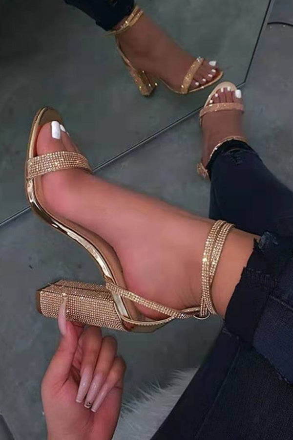 Delicate Rhinestone Chunky High heels