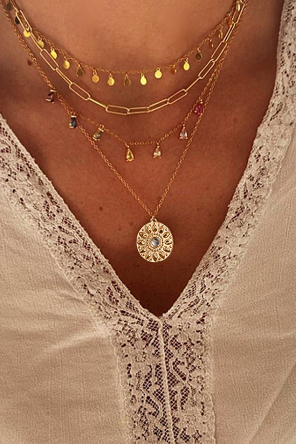 Fashion Geometric Disc Tassel Necklace