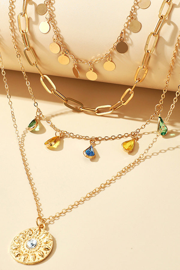 Fashion Geometric Disc Tassel Necklace