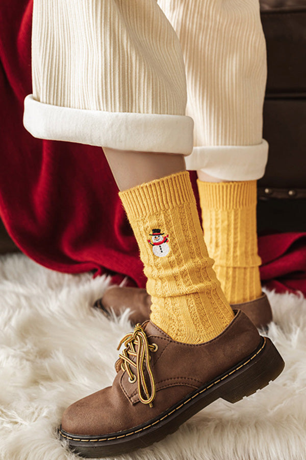 Casual Figure Embroidery Ribbed Knit Socks