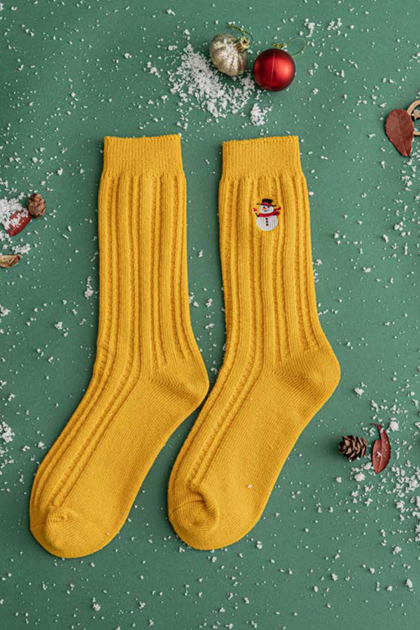 Casual Figure Embroidery Ribbed Knit Socks