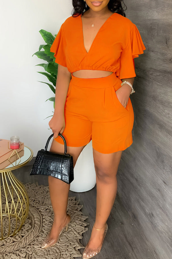 Summer V Neck Top & Shorts Set