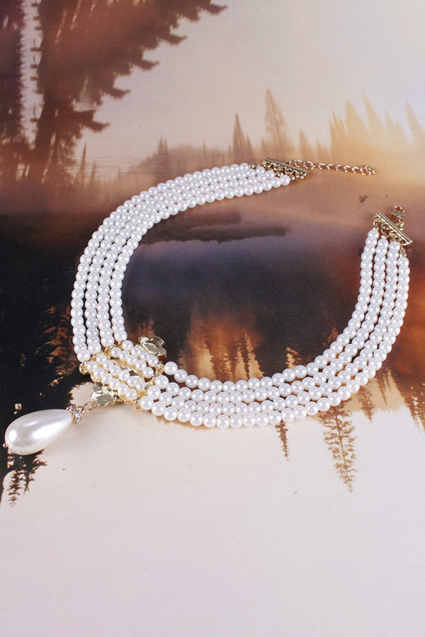 Stylish Chic Layered Pearl Rhinestones Necklace