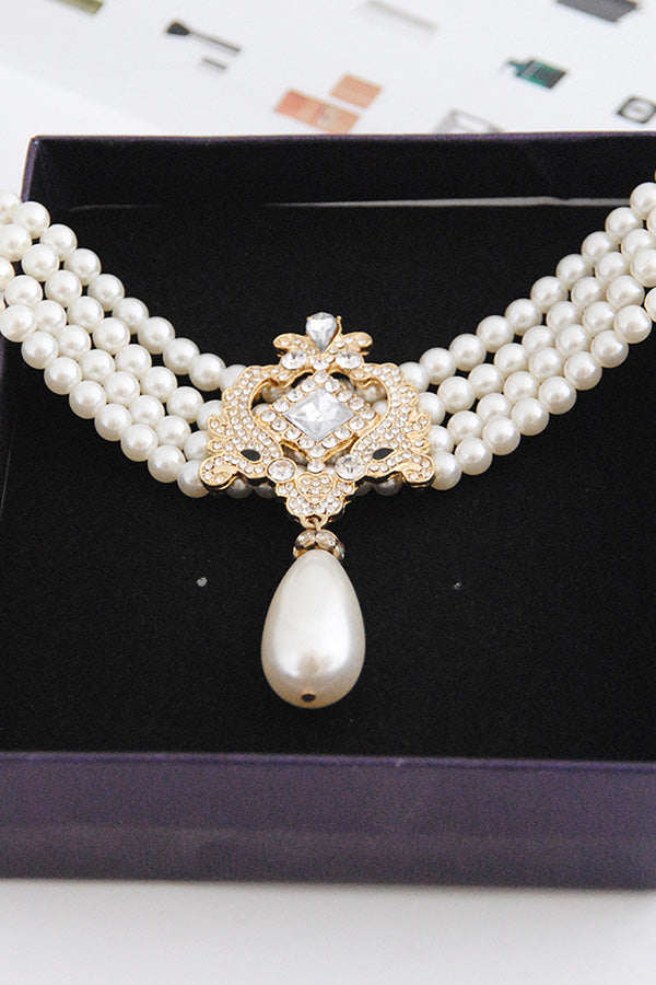 Stylish Chic Layered Pearl Rhinestones Necklace