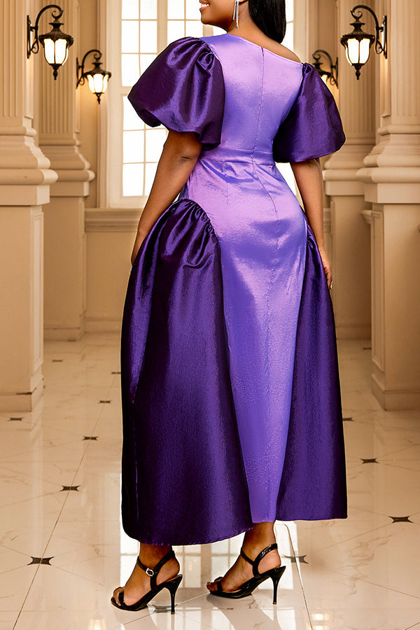 Elegant Stylish Puff Sleeve Two Tone Dress